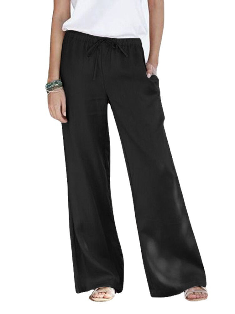 Damen luftige weite Leinenhose mit elastischem Bund und praktischen Seitentaschen Stalluxe