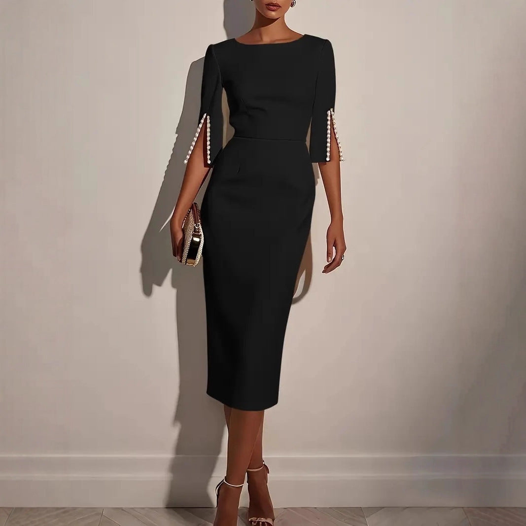 Damen Elegantes Midi-Kleid mit Perlenakzenten Stalluxe