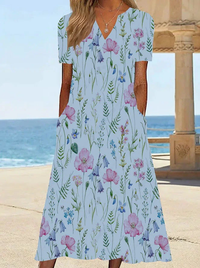 Damen Blumengemusterte Sommerkleid mit Taschen Stalluxe