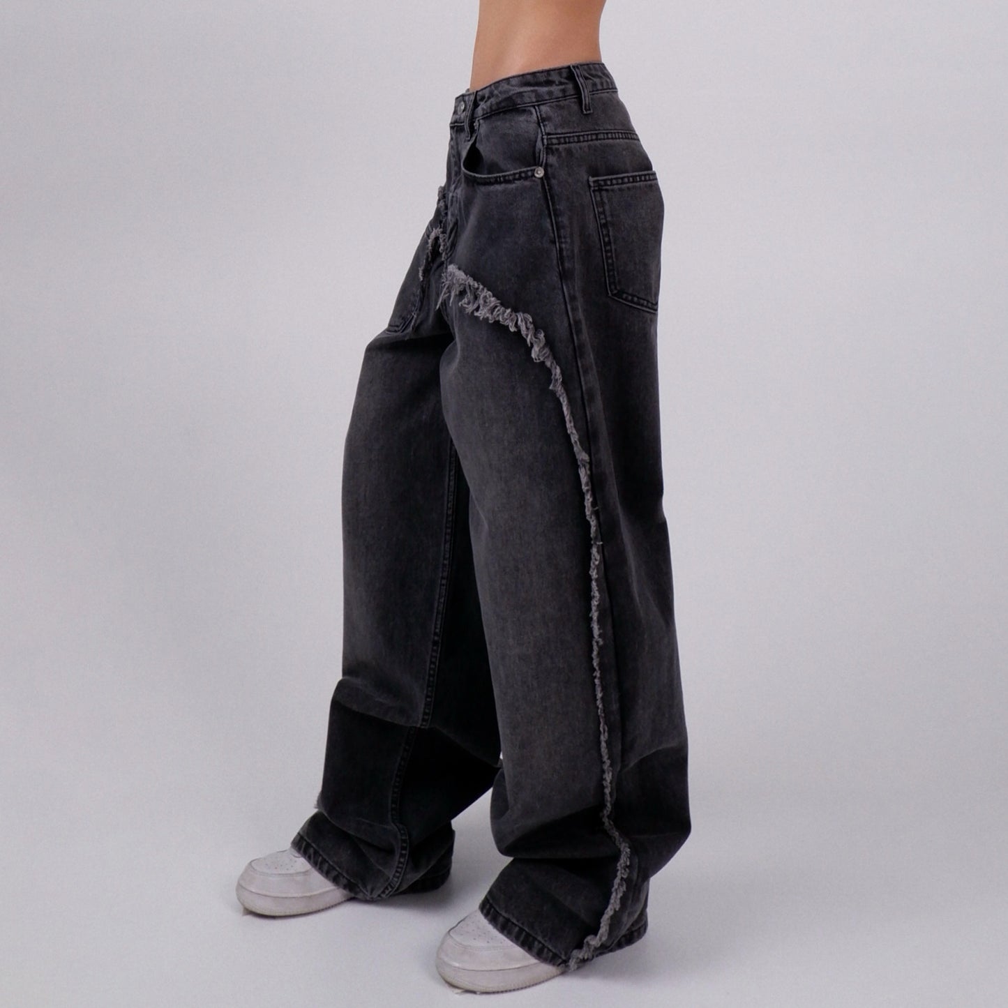 Damen Distressed Wide-Leg Jeans mit fransigen Abschlüssen Stalluxe
