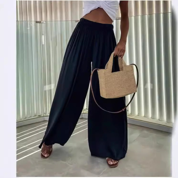 Damen fließende Palazzohose mit elastischem Bund und seitlichen Taschen Stalluxe