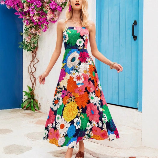 Damen Maxikleid mit floralem Musterschnitt und eleganter A-Linie Stalluxe