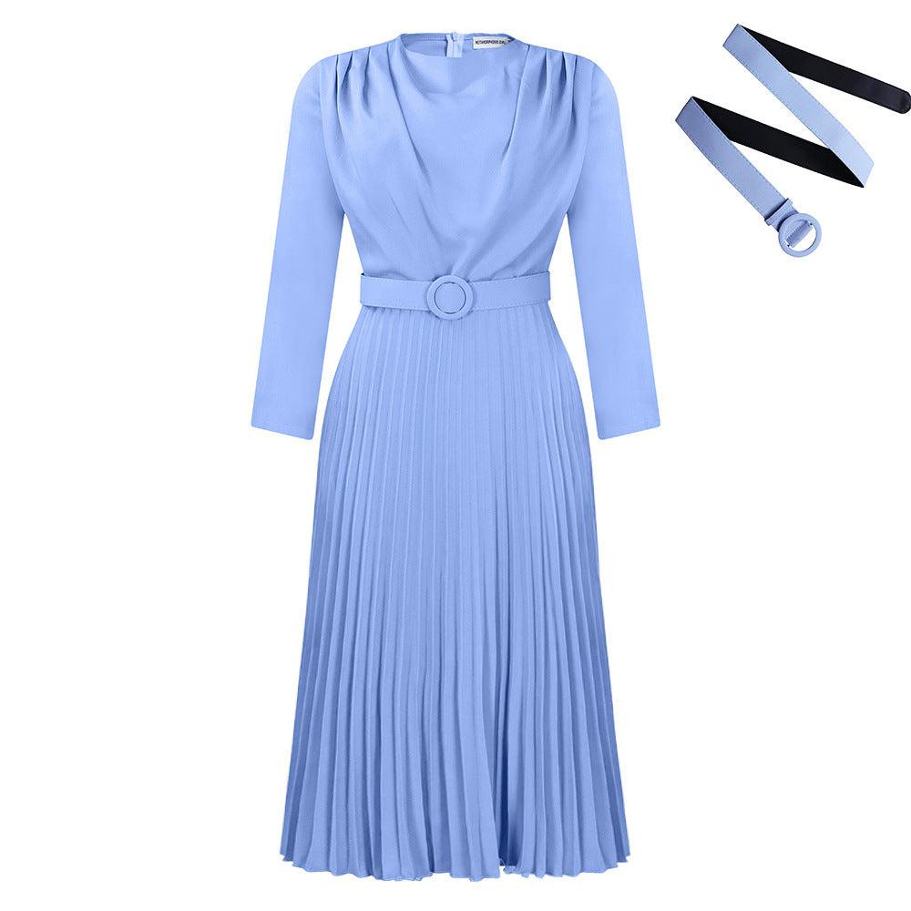 Damen Plisseekleid mit elegantem V-Ausschnitt und Gürtel Stalluxe