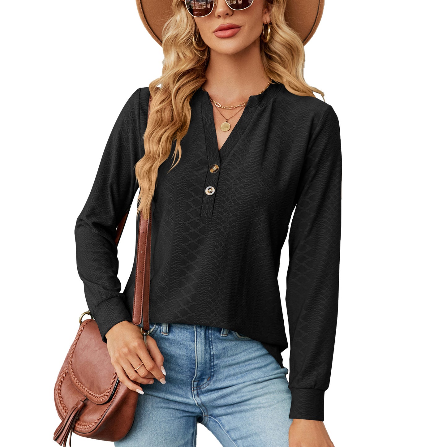 Damen Langarmshirt mit modischem Henley-Ausschnitt und strukturiertem Design Stalluxe