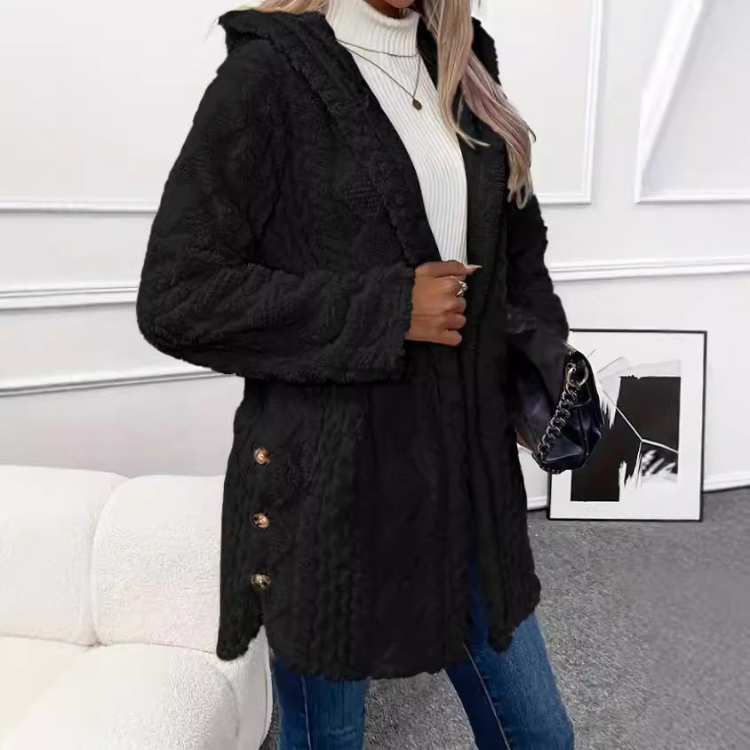 Damen Teddy-Jacke mit Kapuze und Knopfdetail Stalluxe