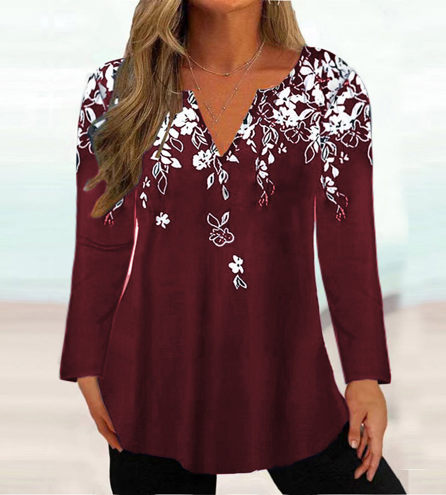 Damen Elegante Bluse mit floralem Design und V-Ausschnitt Stalluxe