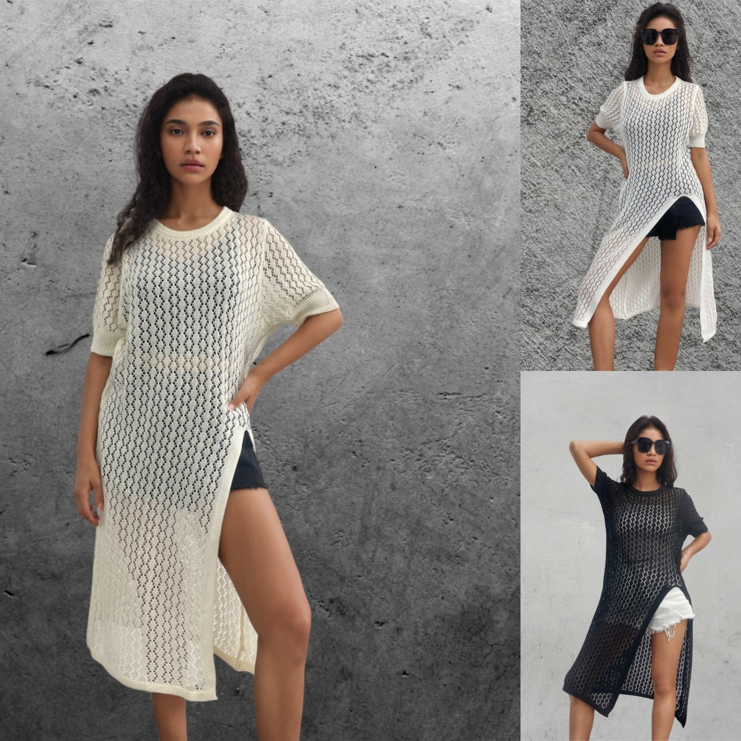 Damen Langer Strick-Kimono mit offenem Design und atmungsaktiver Maschenstruktur Stalluxe