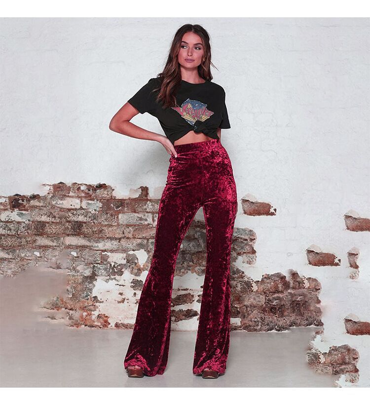 Damen Flared Hose aus luxuriösem Samt mit hohem Bund Stalluxe