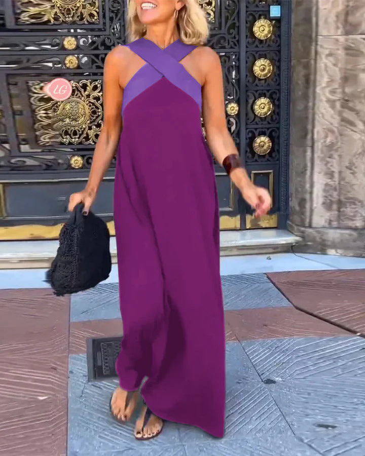 Damen Langes Maxikleid mit Cross-Over-Trägern und elegantem Schnitt Stalluxe