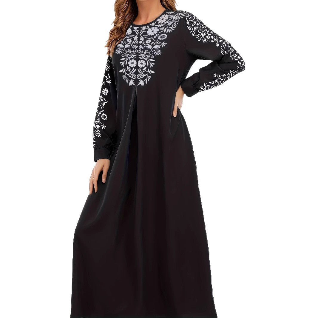 Damen Maxikleid mit kunstvoller Stickerei und eleganten langen Ärmeln Stalluxe