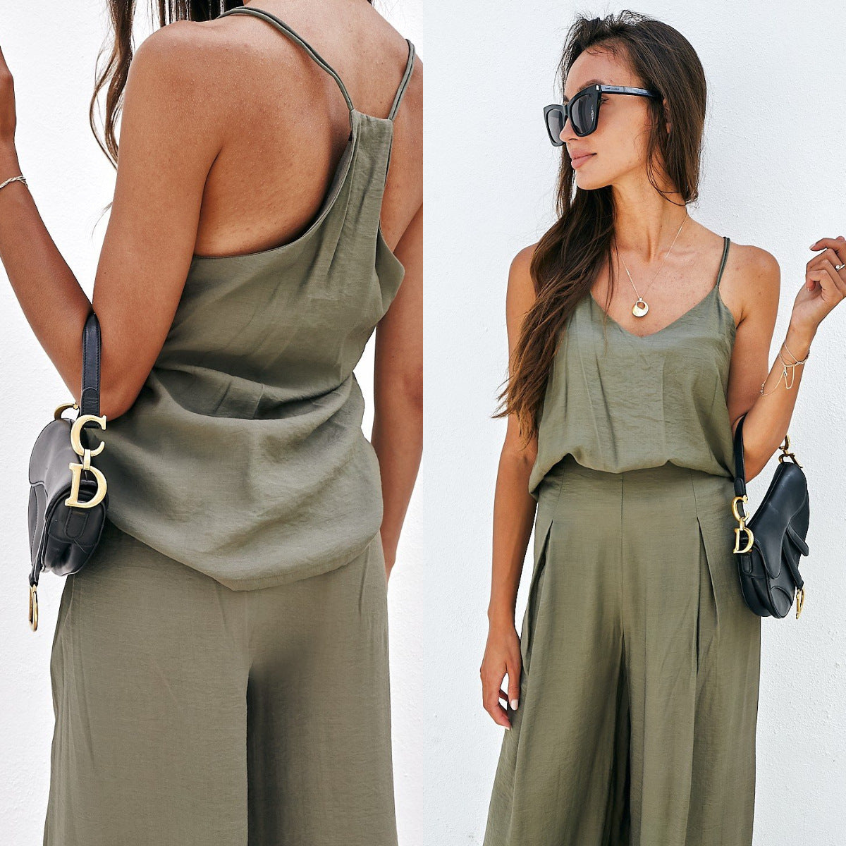 Damen elegantes Oberteil und weite Hose Set Stalluxe