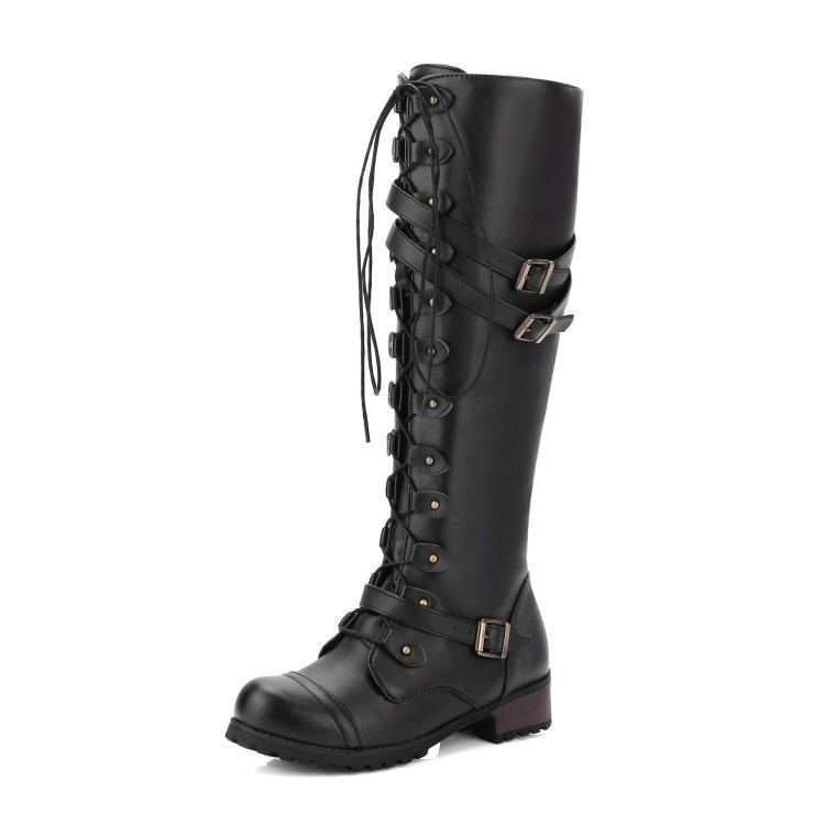 Damen Lange Schnürstiefel mit modischen Riemen Stalluxe