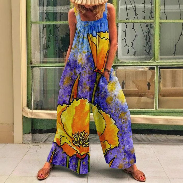 Women's Artistic Print Wide-Leg Jumpsuit Stalluxe
