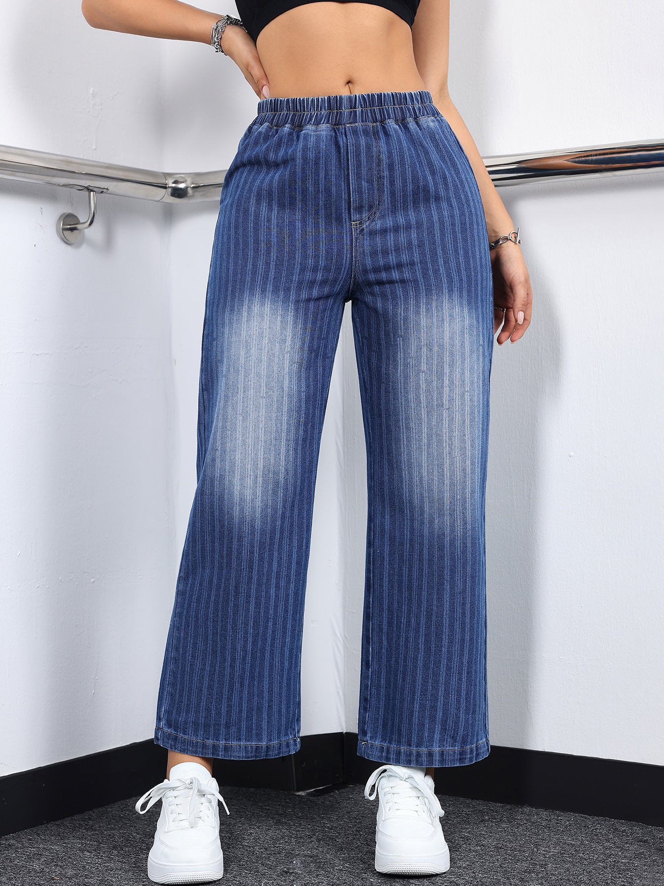 Damen Linien-Culottes aus Denim mit elastischem Bund Stalluxe