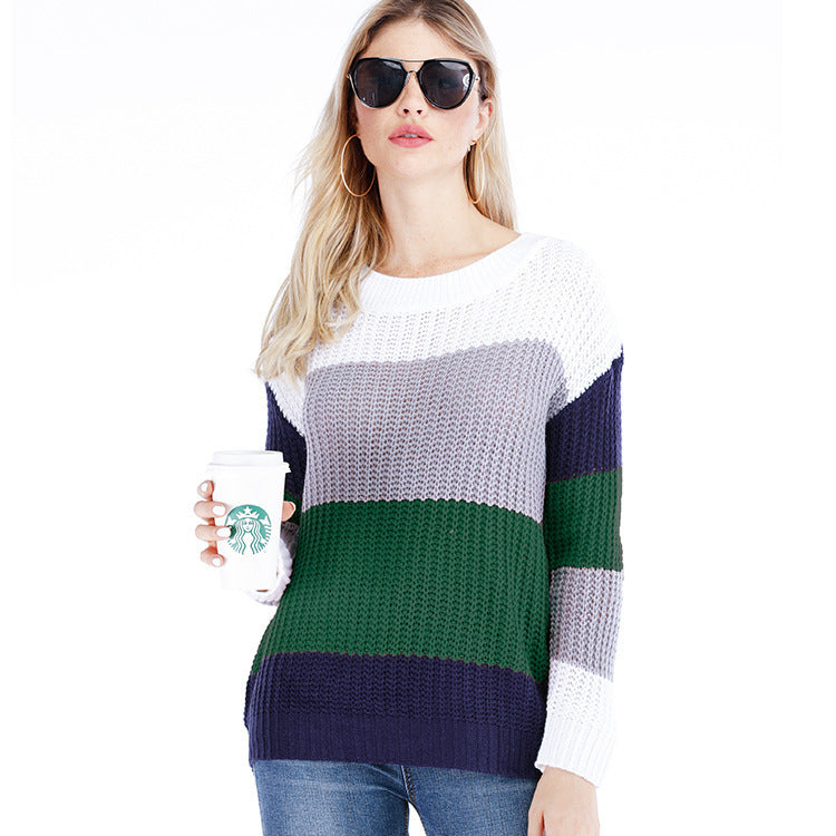Damen Grobstrickpullover mit modischem Streifenmuster und weitem Schnitt Stalluxe