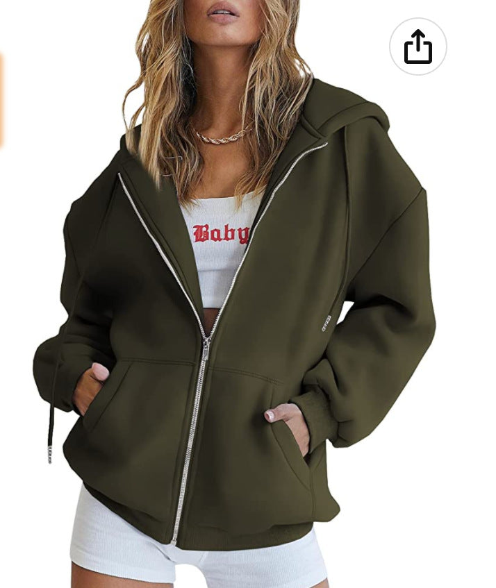 Damen Oversized Kapuzenjacke mit Reißverschluss und praktischen Taschen Stalluxe
