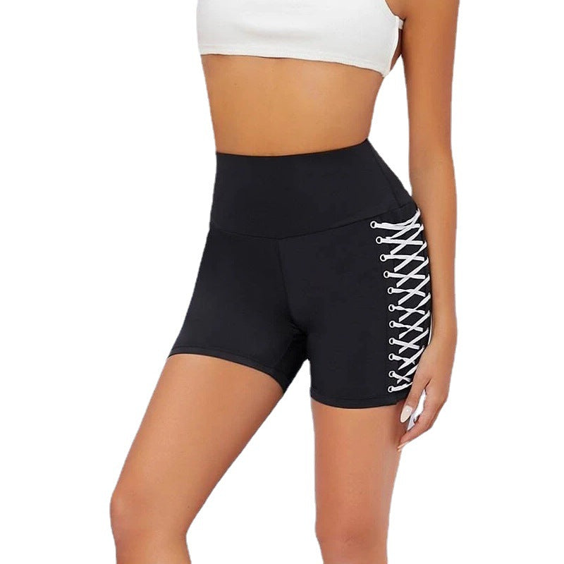 Damen Hochtaillierte Trainingsshorts mit dekorativem Schnürdesign Stalluxe