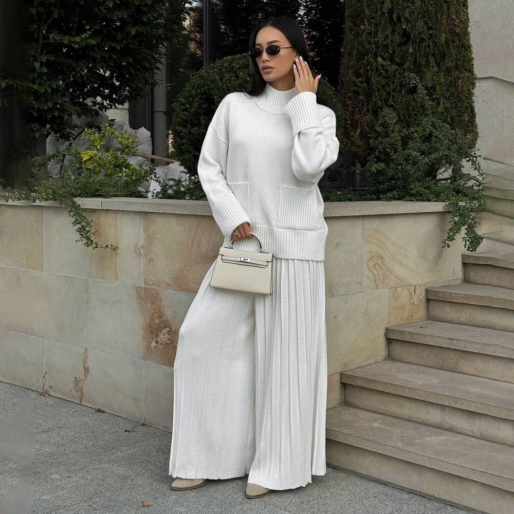 Damen Strickpullover mit plissierter Maxi-Hose Stalluxe