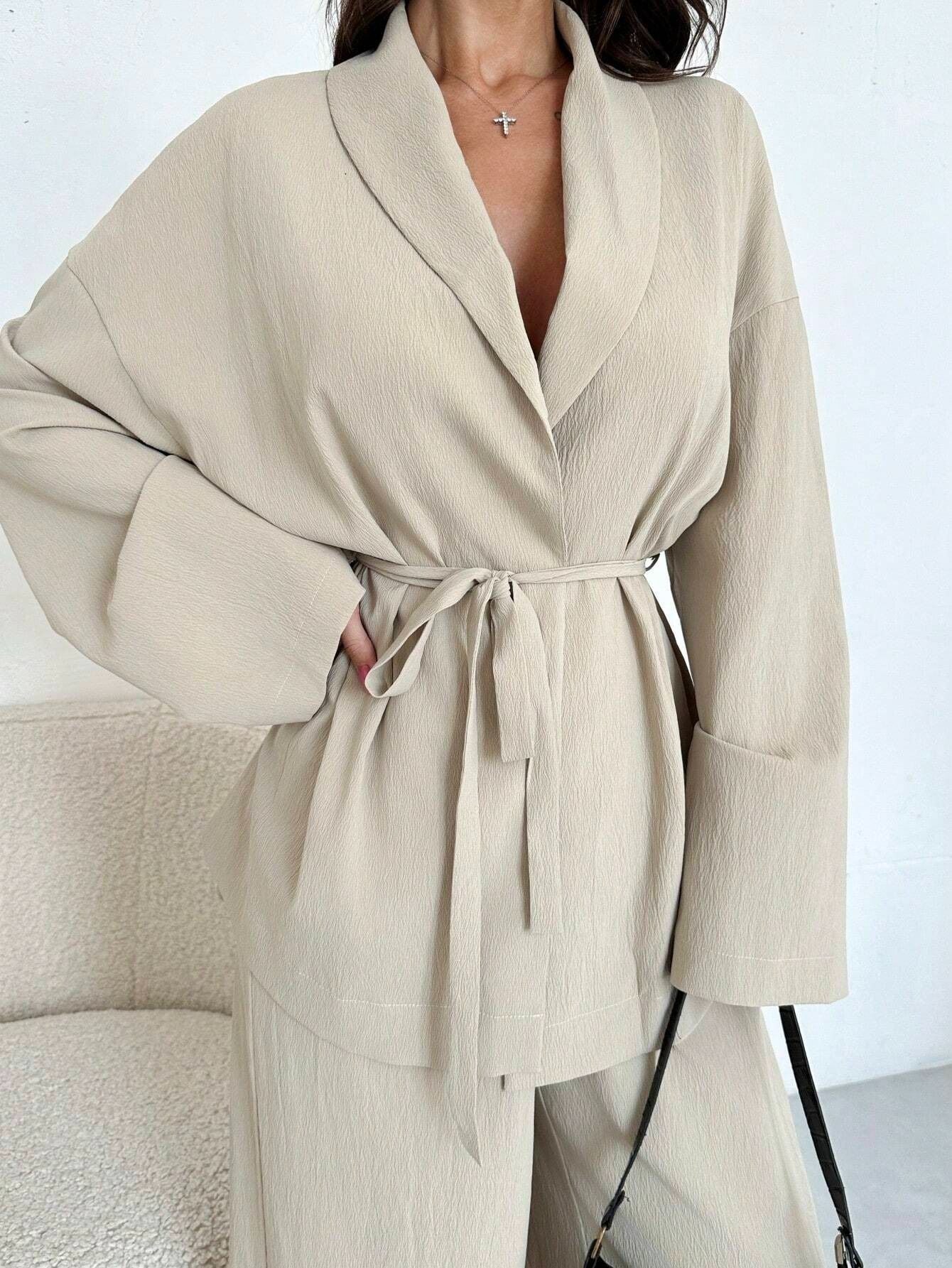 Damen lässige Oversized Blazerjacke mit Gürtel Stalluxe