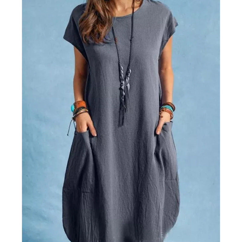 Damen lässiges Sommerkleid mit praktischen Seitentaschen und Rundhalsausschnitt Stalluxe