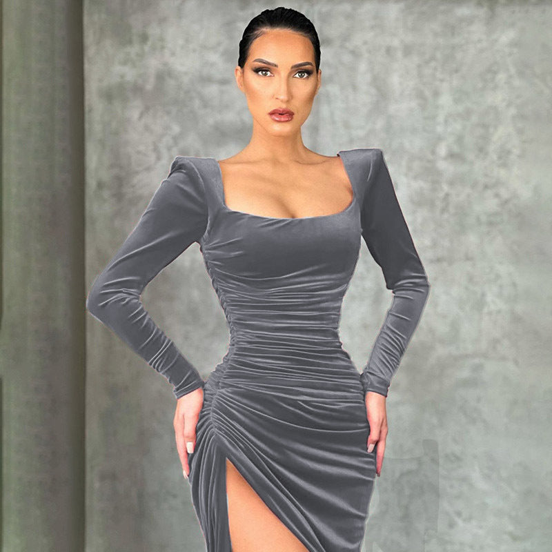Damen Figurbetontes Wickelkleid mit langem Arm und seitlichem Schlitz Stalluxe
