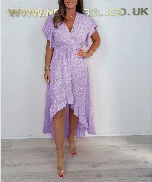 Women's High-Low Ruffled Wrap Dress Stalluxe