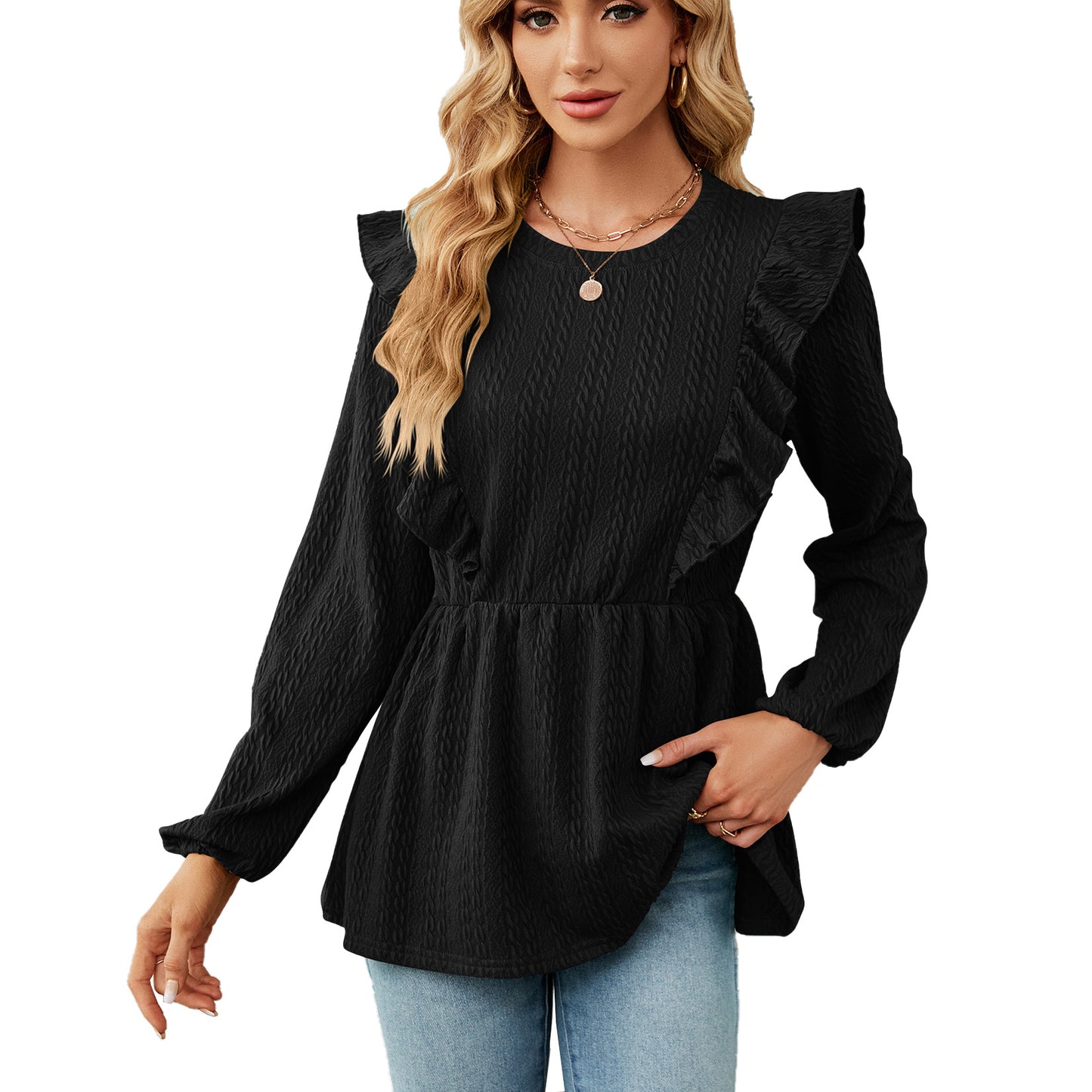 Damen trendiges Blusenshirt mit Rüschendetails und elastischem Bund Stalluxe
