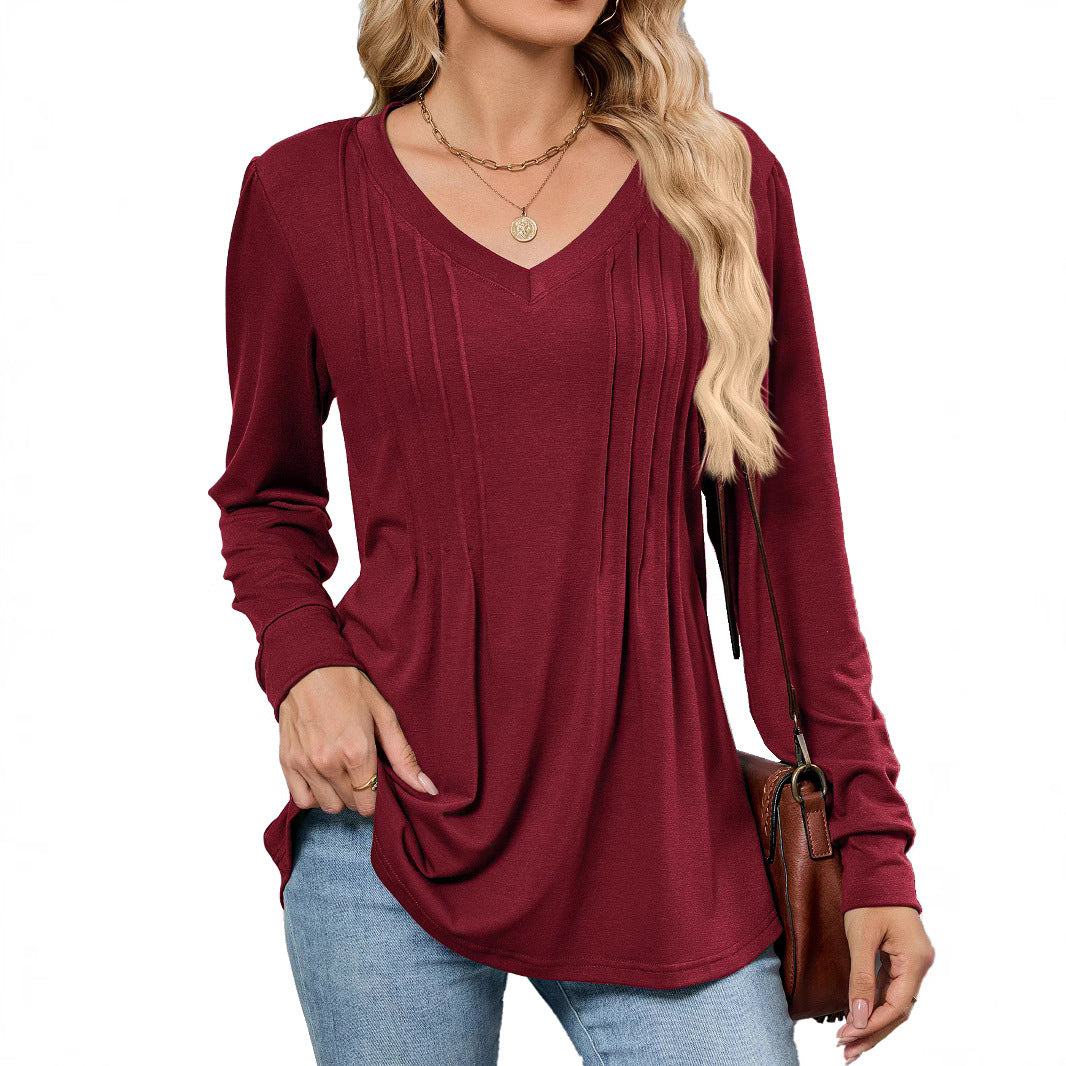 Damen Viskose Blusenshirt mit eleganten Falten und V-Ausschnitt Stalluxe