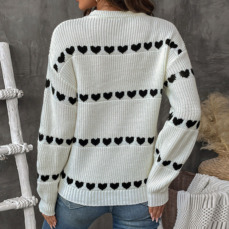 Damen Strickpullover mit Herzmuster und Rundhalsausschnitt Stalluxe