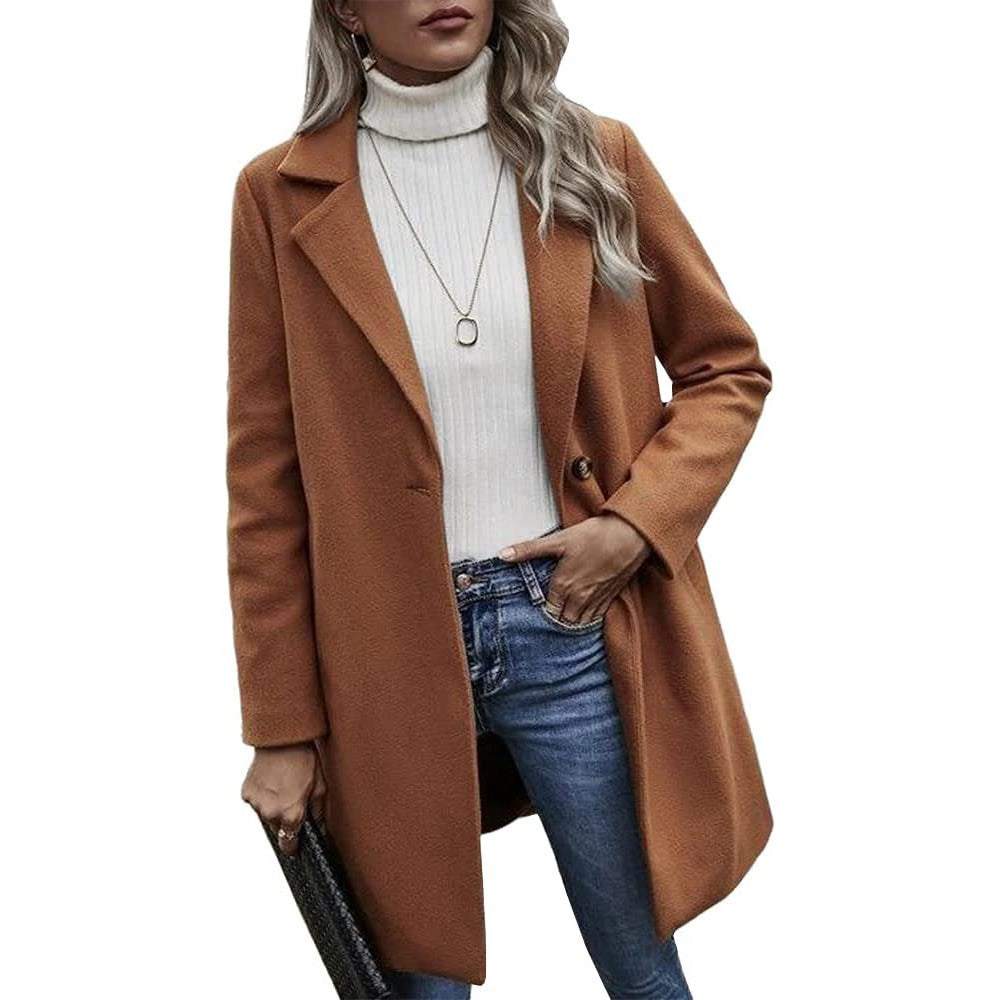 Damen modischer Wollmantel mit elegantem Revers Stalluxe
