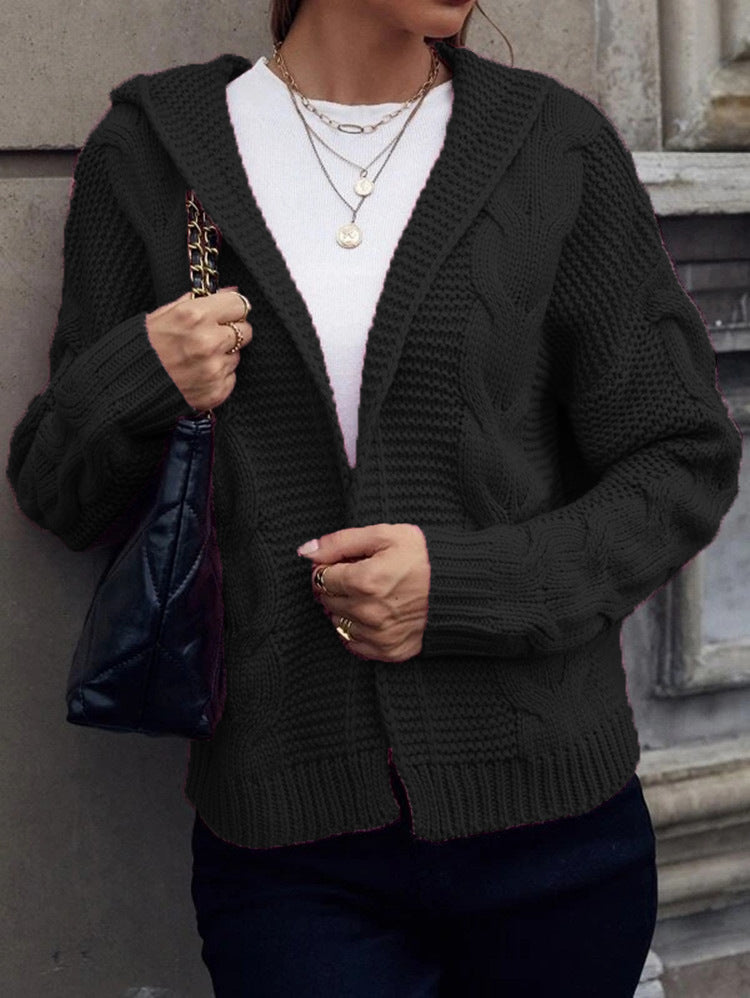 Damen Grobstrickjacke mit Kapuze und aufwendigem Zopfmuster Stalluxe
