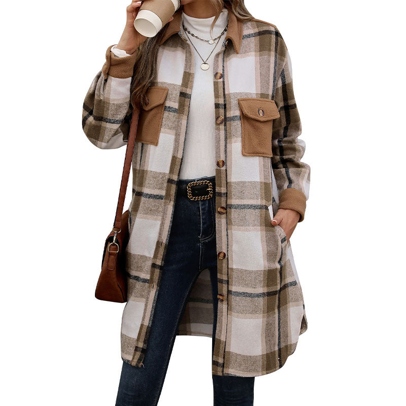 Damen karierte Flanelljacke mit aufgesetzten Taschen und Knopfverschluss Stalluxe