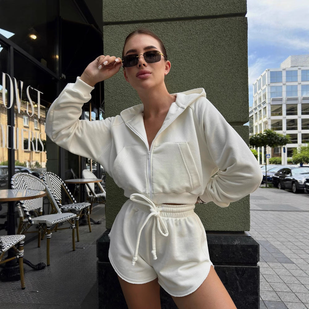 Damen lässige Kapuzensweatshirt und Shorts Set Stalluxe