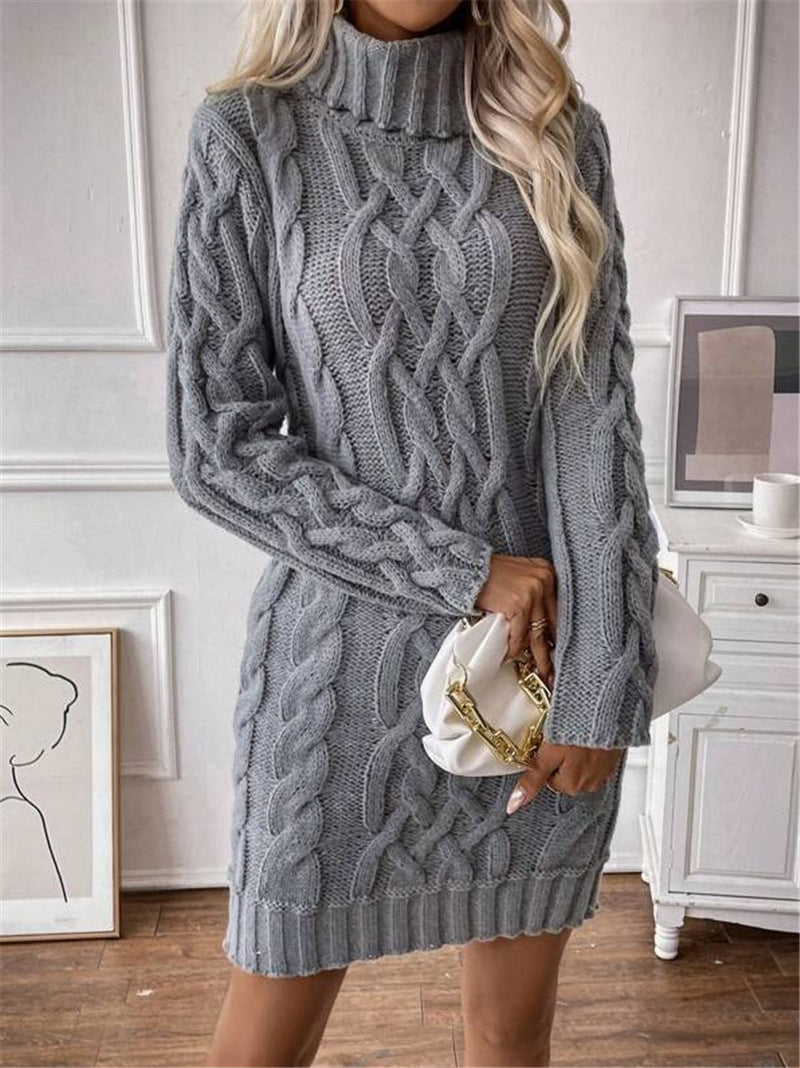 Damen Strickkleid mit hochgeschlossenem Kragen und Zopfmuster Stalluxe