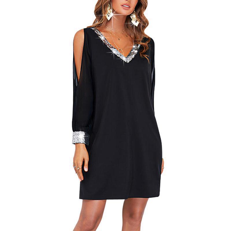Damen Ärmelloses V-Ausschnitt Kleid mit funkelnden Details Stalluxe