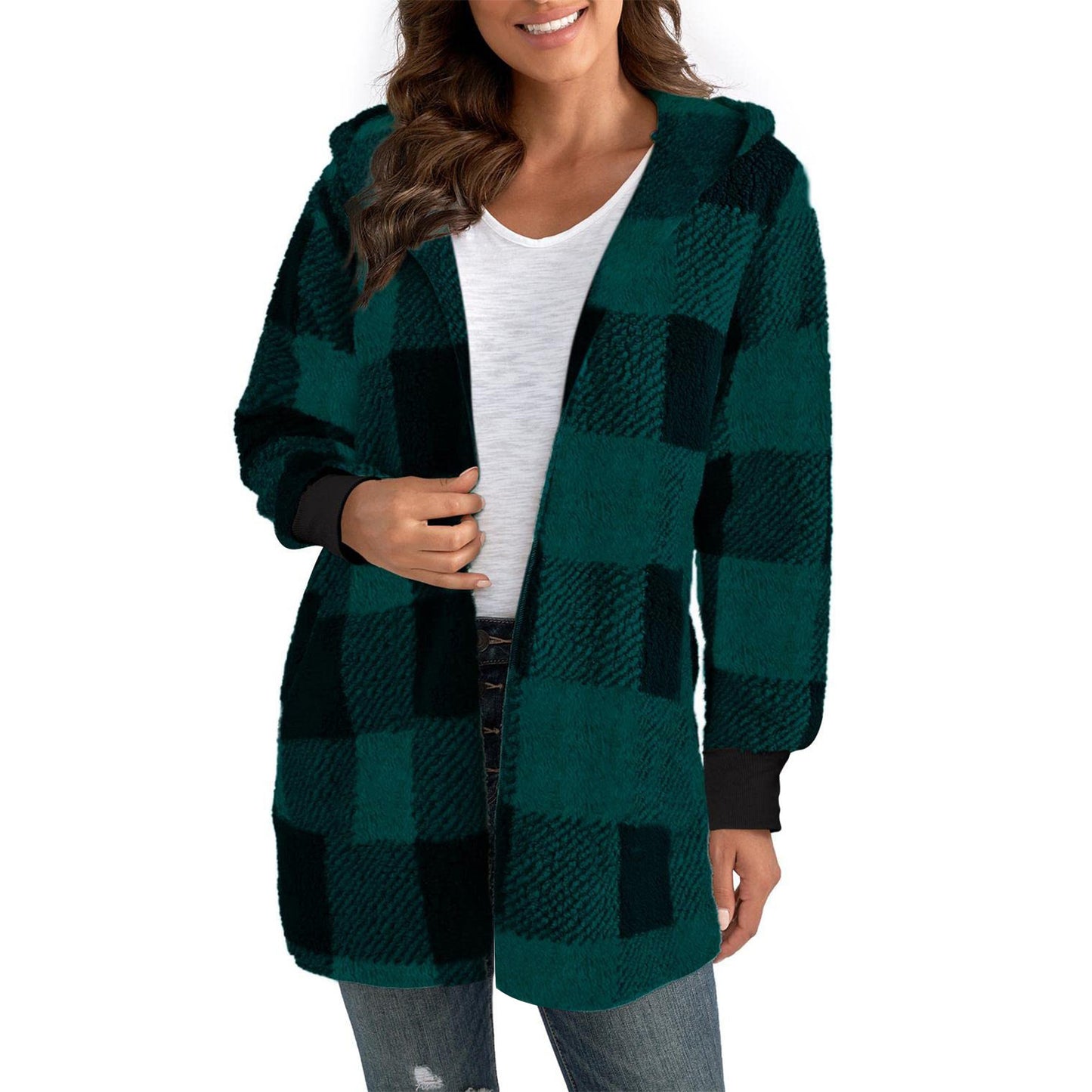 Damen Kuschelige Oversized Jacke mit Kapuze Stalluxe