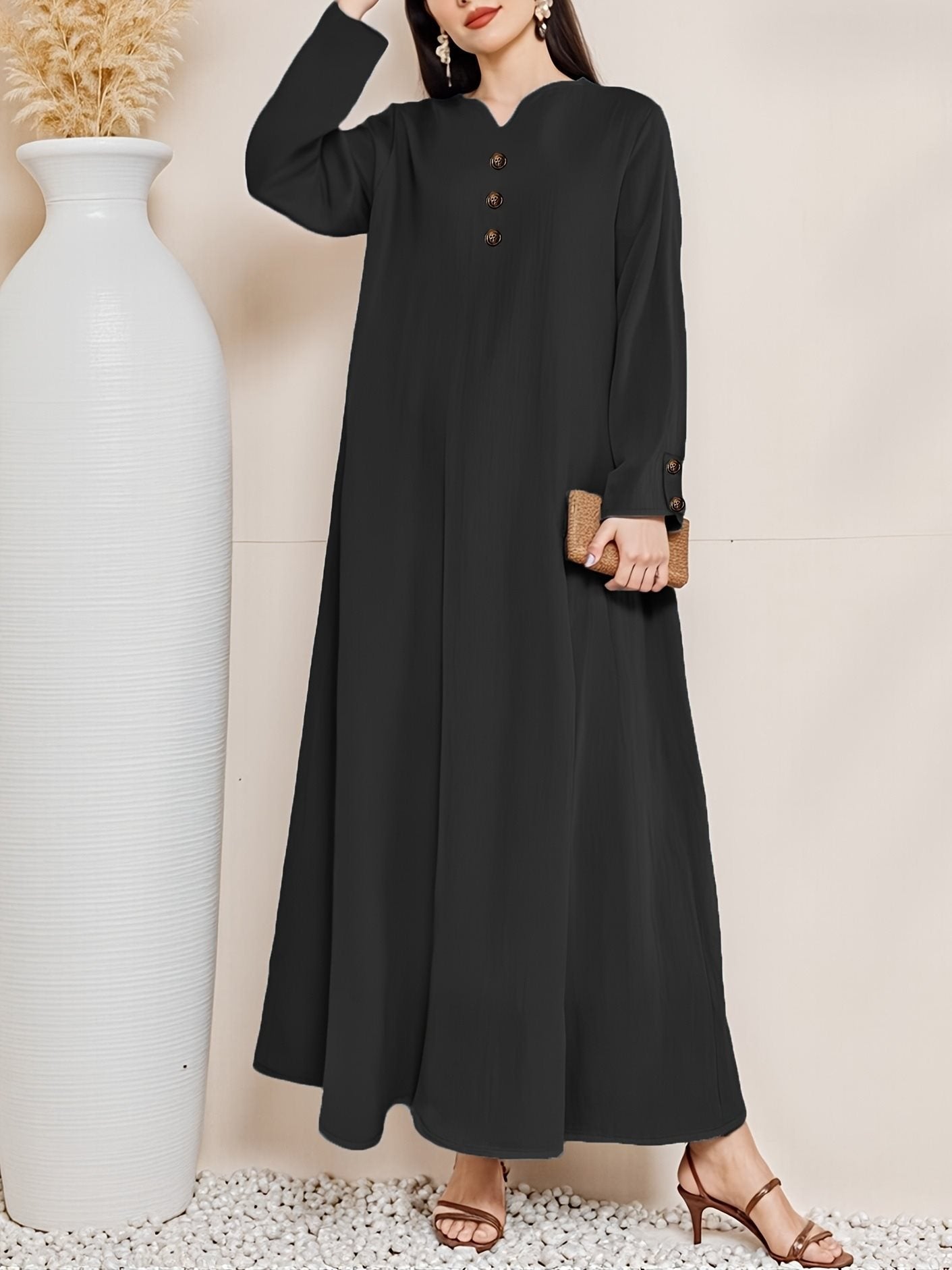 Damen Maxikleid mit eleganter Knopfleiste Stalluxe