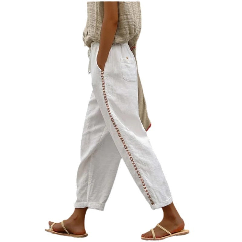 Damen Palazzo-Hose mit elastischem Bund und seitlichem Bindegürtel Stalluxe