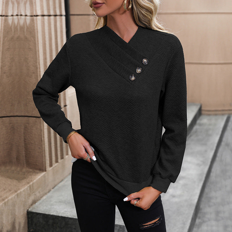 Damen eleganter Pullover mit asymmetrischem Ausschnitt und Knopfdetails Stalluxe