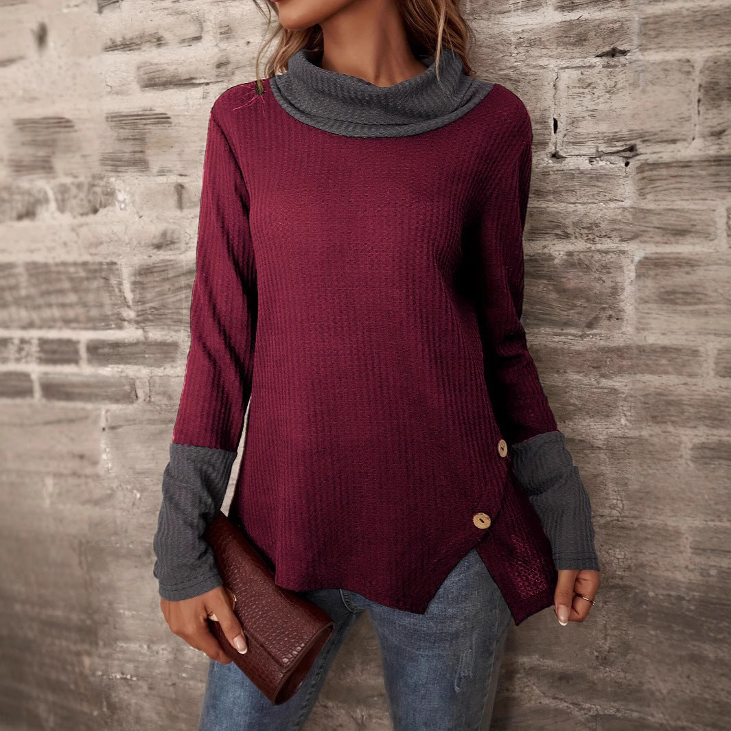 Damen Modischer Pullover mit hohem Kragen und gestreiften Ärmeln Stalluxe