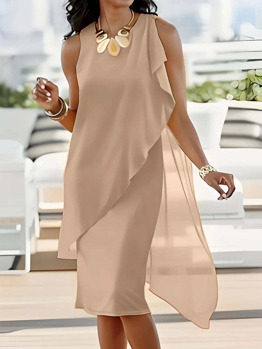 Damen asymmetrisches Chiffonkleid mit fließendem Schnitt Stalluxe