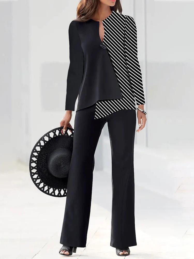 Damen Elegantes Set mit asymmetrischem Oberteil und weitem Hosenbeinen Stalluxe