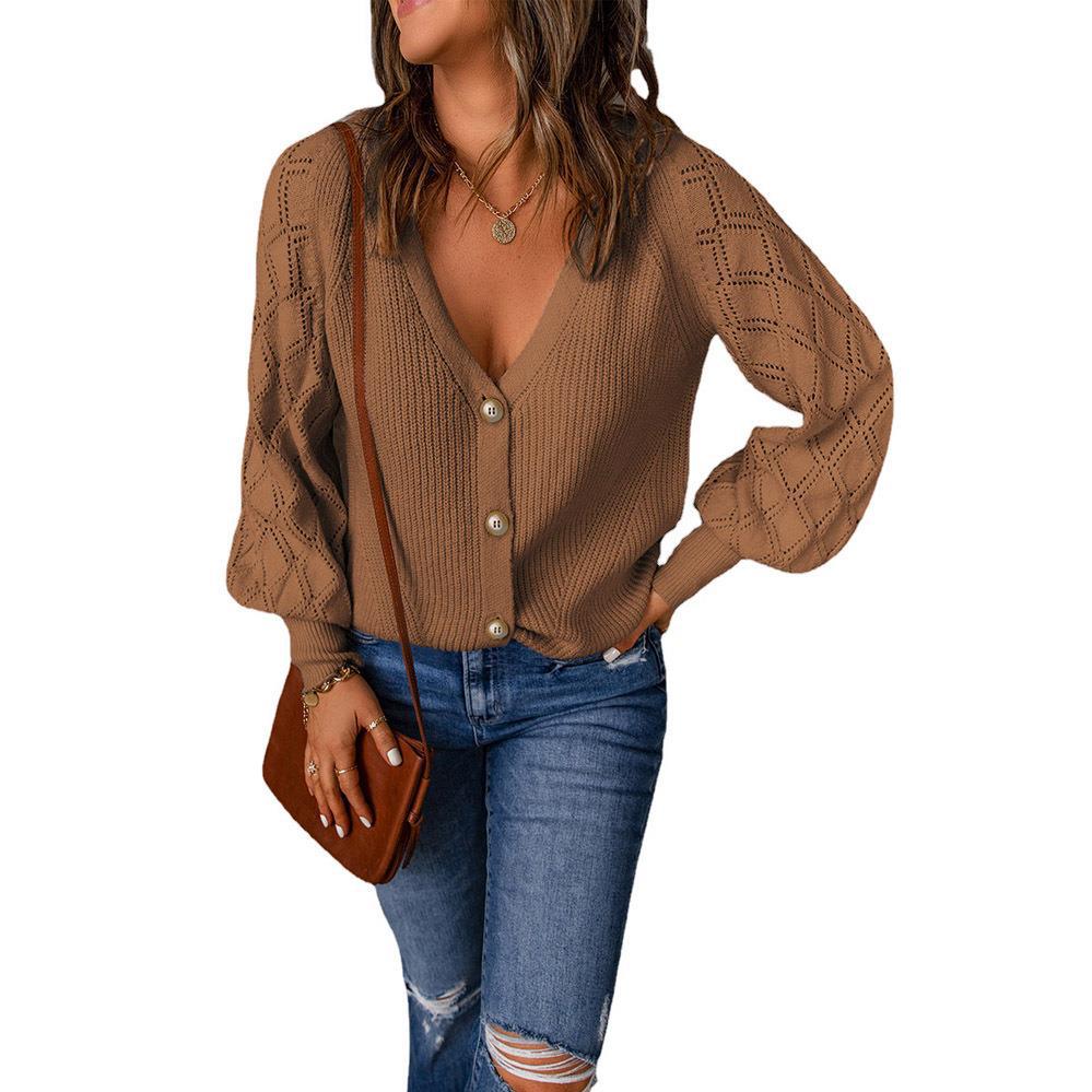 Damen Strickjacke mit V-Ausschnitt und modischen Puffärmeln Stalluxe
