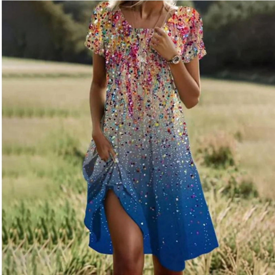Damen Kleid mit funkelnden Pailletten und tiefem Schlitz Stalluxe