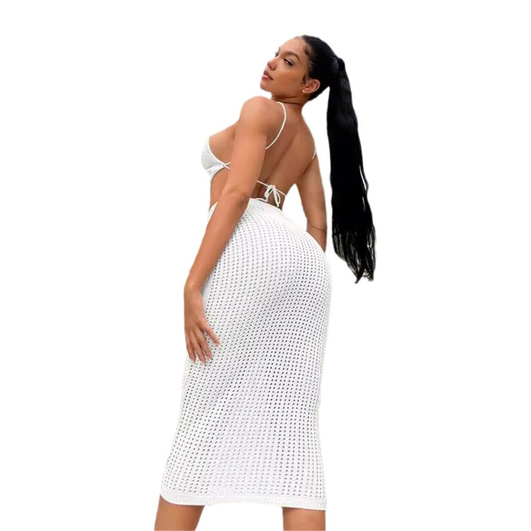 Damen Stricktop mit tiefem Ausschnitt und elastischem Midirock Stalluxe