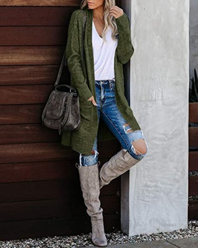 Damen Lange Strickjacke mit offenem Schnitt und lässigem Design Stalluxe
