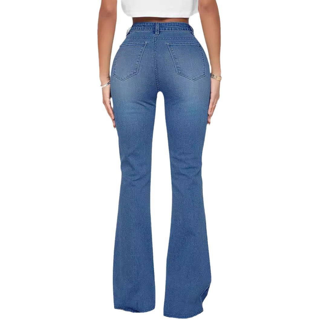 Damen Flared Jeans mit eleganten Perlenapplikationen Stalluxe