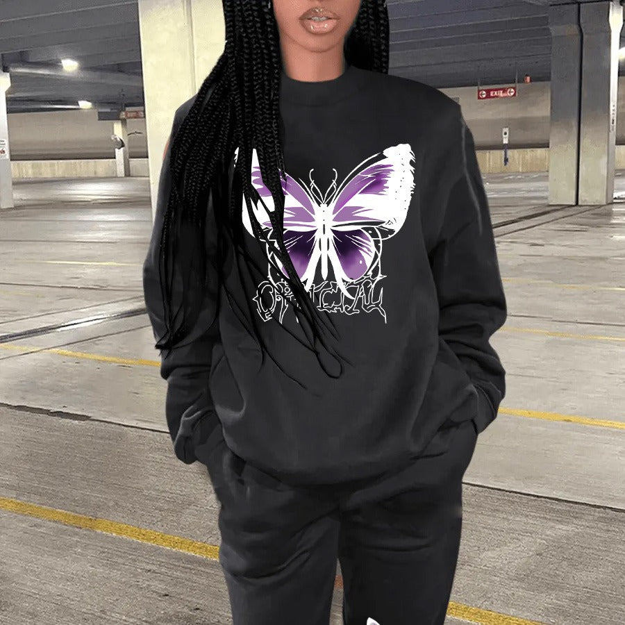 Damen Sweatshirt und Jogginghose Set mit kreativem Schmetterlingsdesign Stalluxe
