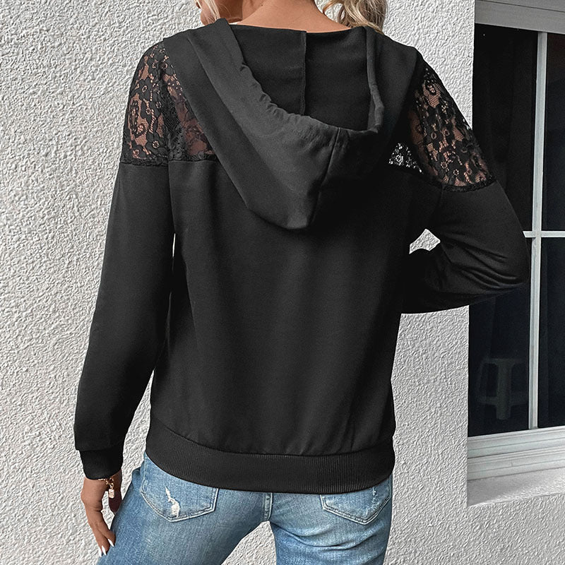 Damen Kapuzenpullover mit Spitzenbesatz und Kängurutasche Stalluxe