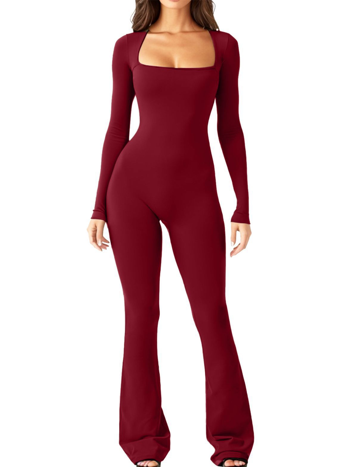 Damen Eleganter Jumpsuit mit langem Arm und figurbetontem Schnitt Stalluxe